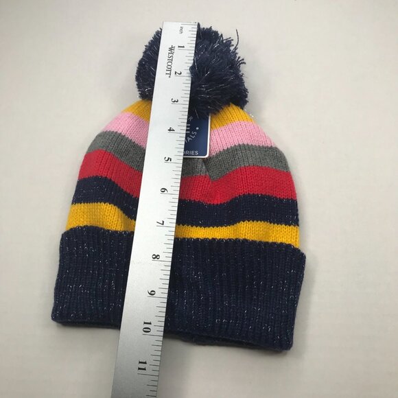 Winter Essentials Girls One Size Multicolor Stripe Knit Beanie with Pom New - Picture 11 of 11